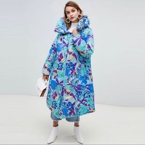 ASOS DESIGN hero floral longline puffer